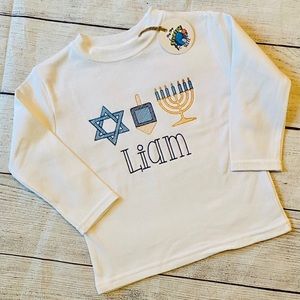 ‘Liam’ long sleeve white appliqué Hanukkah shirt (12-18M)